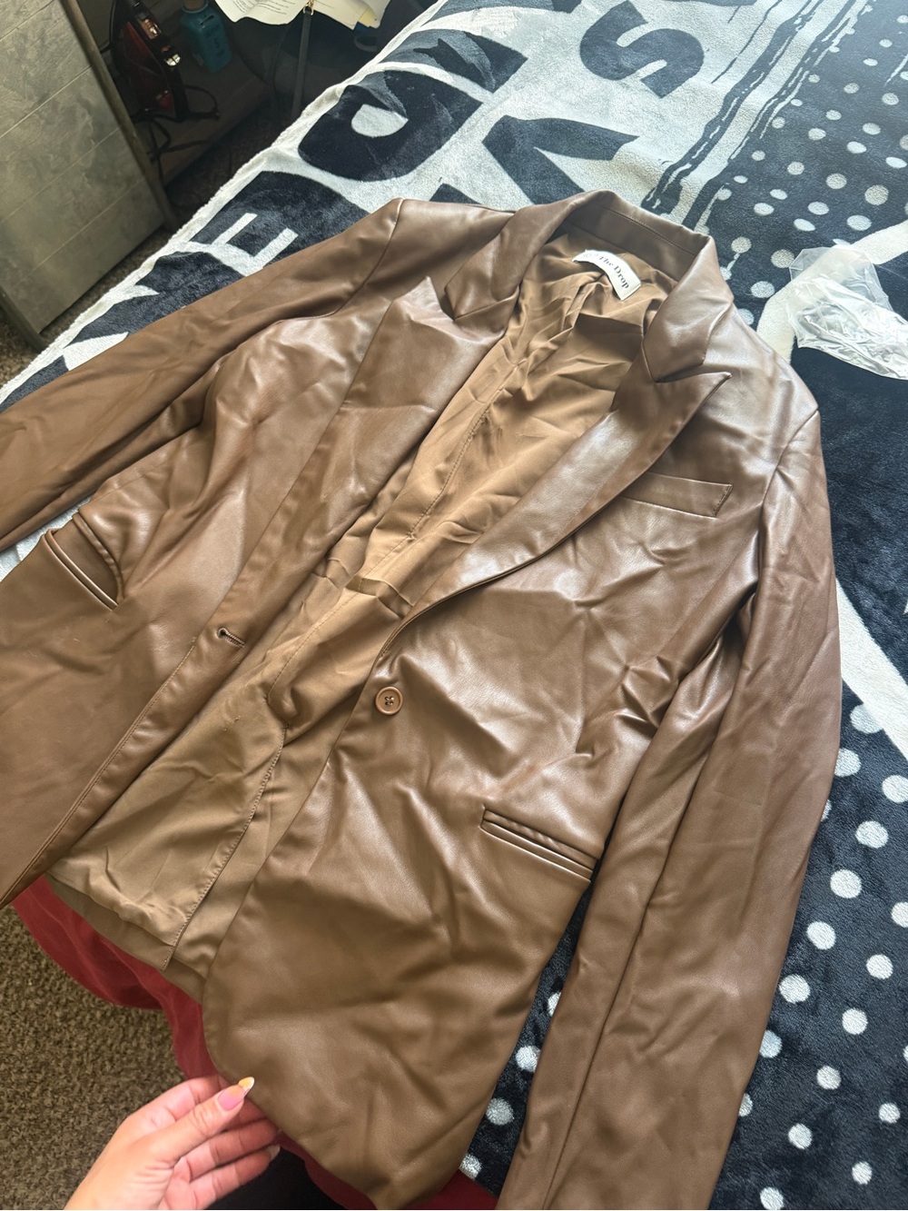 women’s Brown Faux Leather Blazer Jacket